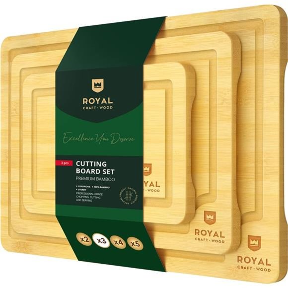 Wooden Serving Boards for Kitchen Meal Prep & Serving -Bamboo Wood Serving Board - Picture 1 of 6